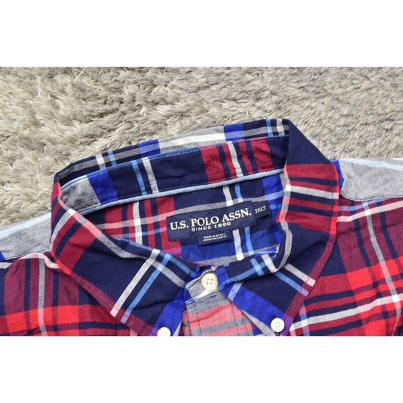 U.S. Polo Assn. Men's 2XLT Red/Blue Plaid Cotton Button Shirt Long Sleeve - Picture 5 of 7